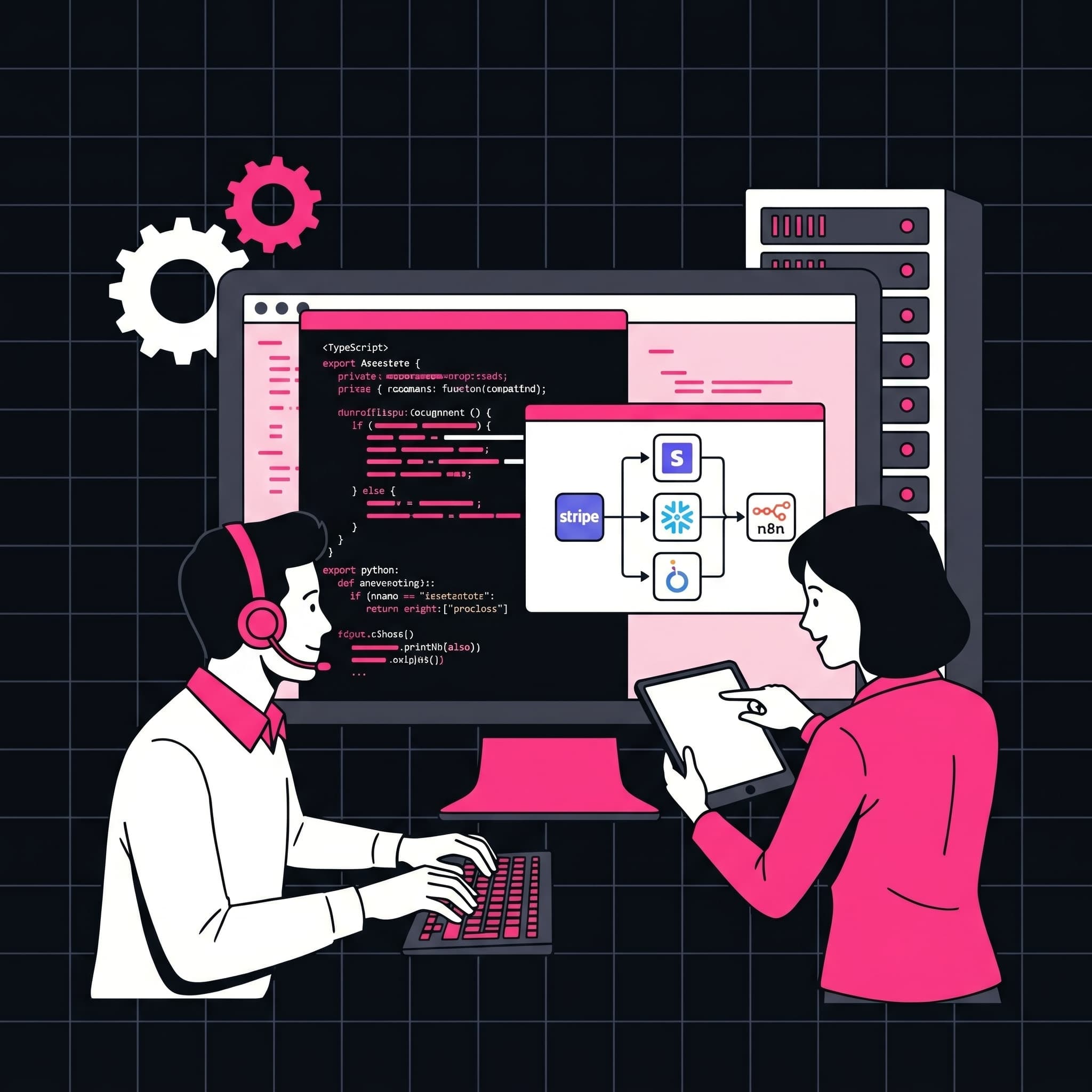 desenvolvimento & automação — mvps greenfield, migrações no-code para high-code, Integrações, pipelines e chatbots